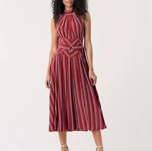 Diane Von Furstenberg Red Striped Nicola Silk Crepe De Chine Midi Dress Size 12